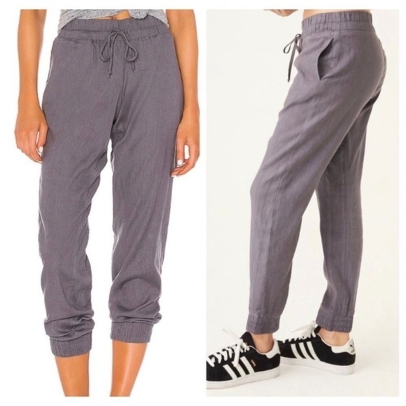 Monrow Linen Jogger Pants Revolve Size Small Drawstring Gray Sz XS - Picture 1 of 6